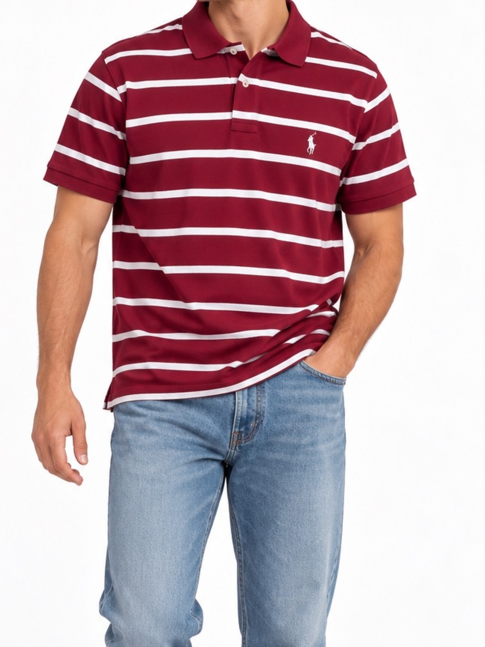 Polo Ralph Lauren Burgundy Striped Polo Shirt Men’s Large Preppy Classic